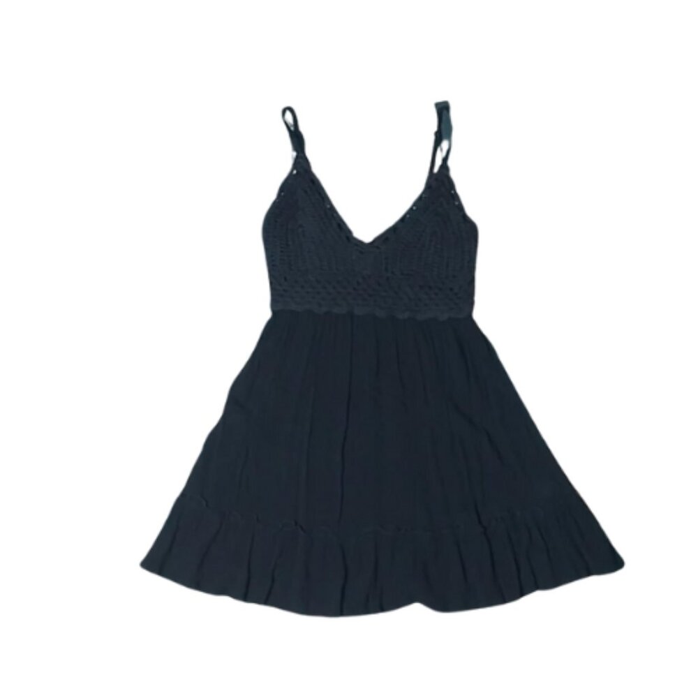 HINT OF BLUSH Boho Y2K Crochet Top Size Small Black